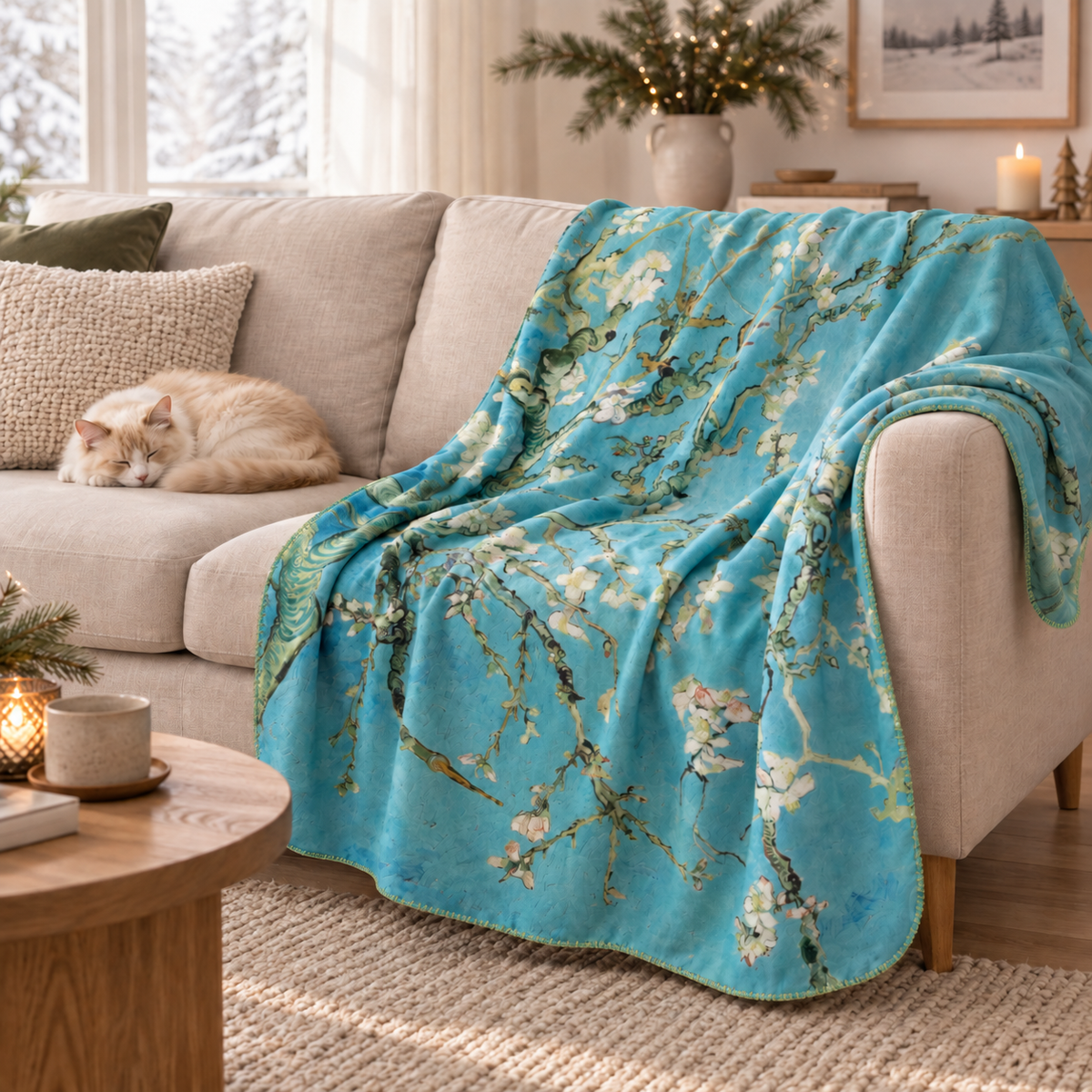Almond Blossoms - Çiçek Açan Badem Ağacı Polar Tv Battaniyesi