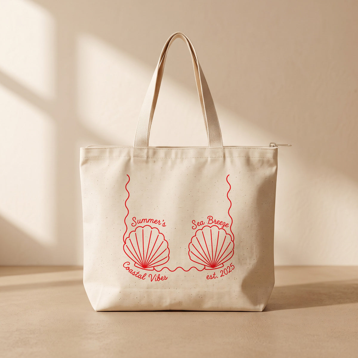 Coastal Vibes - Fermuarlı Tote Bag