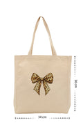 Leopard Bow - Kanvas Çanta - Krem