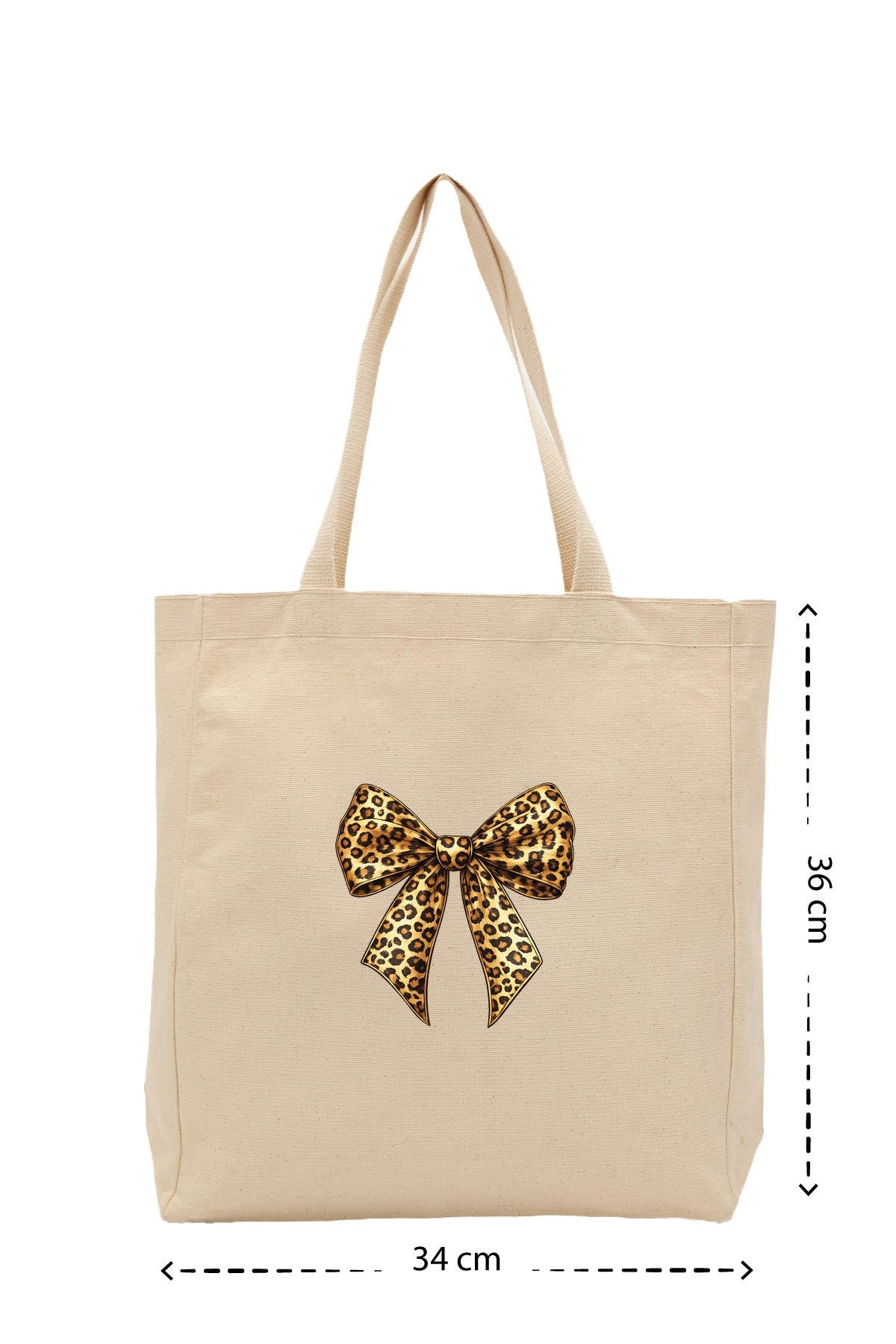 Leopard Bow - Kanvas Çanta - Krem