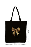 Leopard Bow - Kanvas Çanta - Siyah